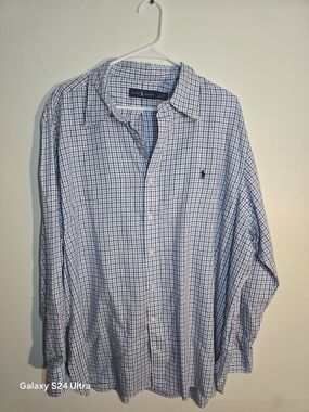 Ralph Lauren White and Blue Check Button-Down Shirt